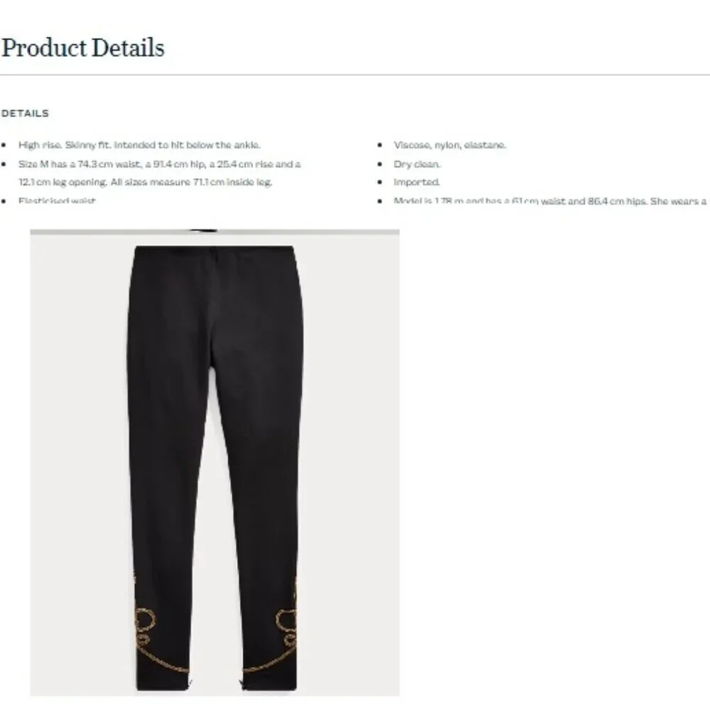 Like New, Polo Ralph Lauren  Bullion Trim Legging Pants - Picture 15 of 16